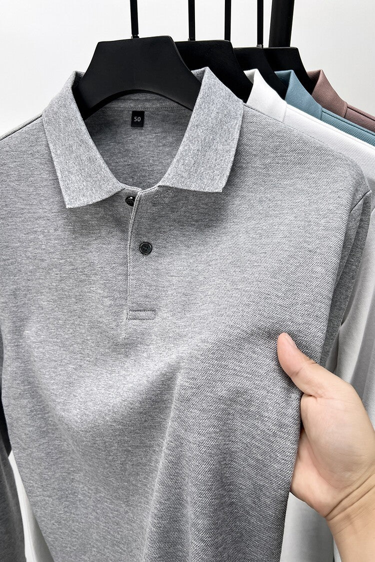 Durable 100% Cotton Men Polo Shirt,Autumn Leisure Long Sleeve, Breathable Lapels T-shirt, 16 Colors, Perfect for Golf and Sports