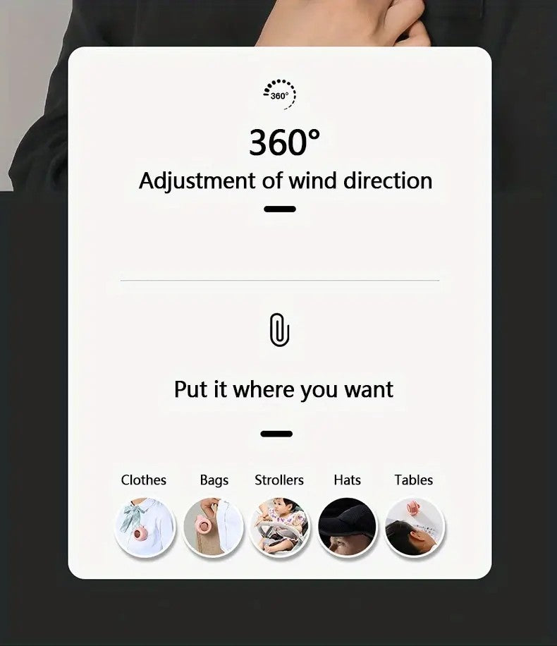 Portable silent mini bladeless electric fan, adjustable 3-speed suspended waist fan, rotating body fan, suitable for outdoor