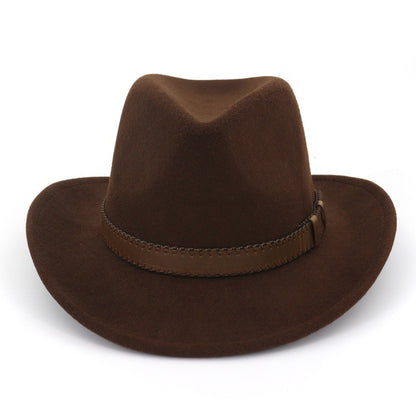 QBHAT Wide Brim Wool Felt Cowboy Fedora Hats with Dark Brown Leather Band Women Men Classic Party Formal Cap Hat Wholesale