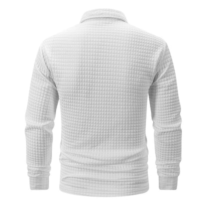 Autumn Knitted Jacquard Grid Polo Pullover Men Solid Color Casual Long Sleeved Sweatshirts Male Daily Warm Turtleneck Streetwear