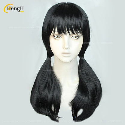 2 Estilos Mitaka Asa Peruca Sintética Anime Longa 65cm Preta Perucas Cosplay Com Adesivo Resistente Ao Calor Cabelo Festa Perucas Unissex + Touca de Peruca