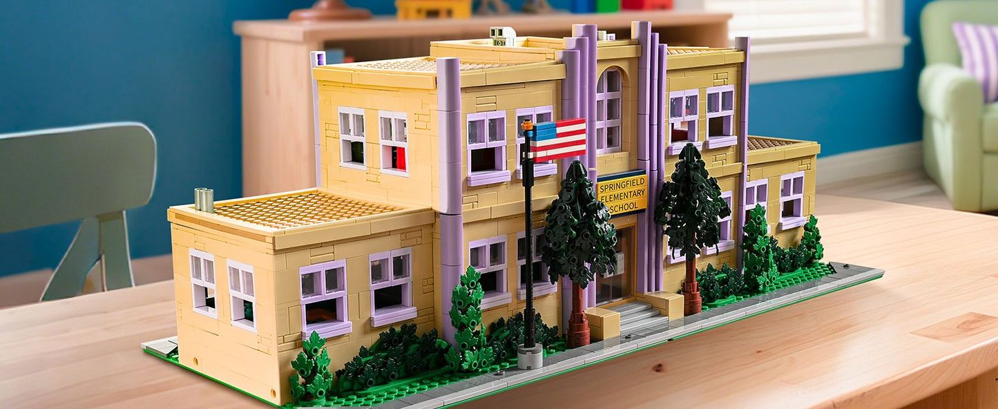 3500PCS Springfield Elementary School Building Blocks Idea Anime Street View Modular Architecture Brick Model Bricks Toys for Adults Christmas Gift