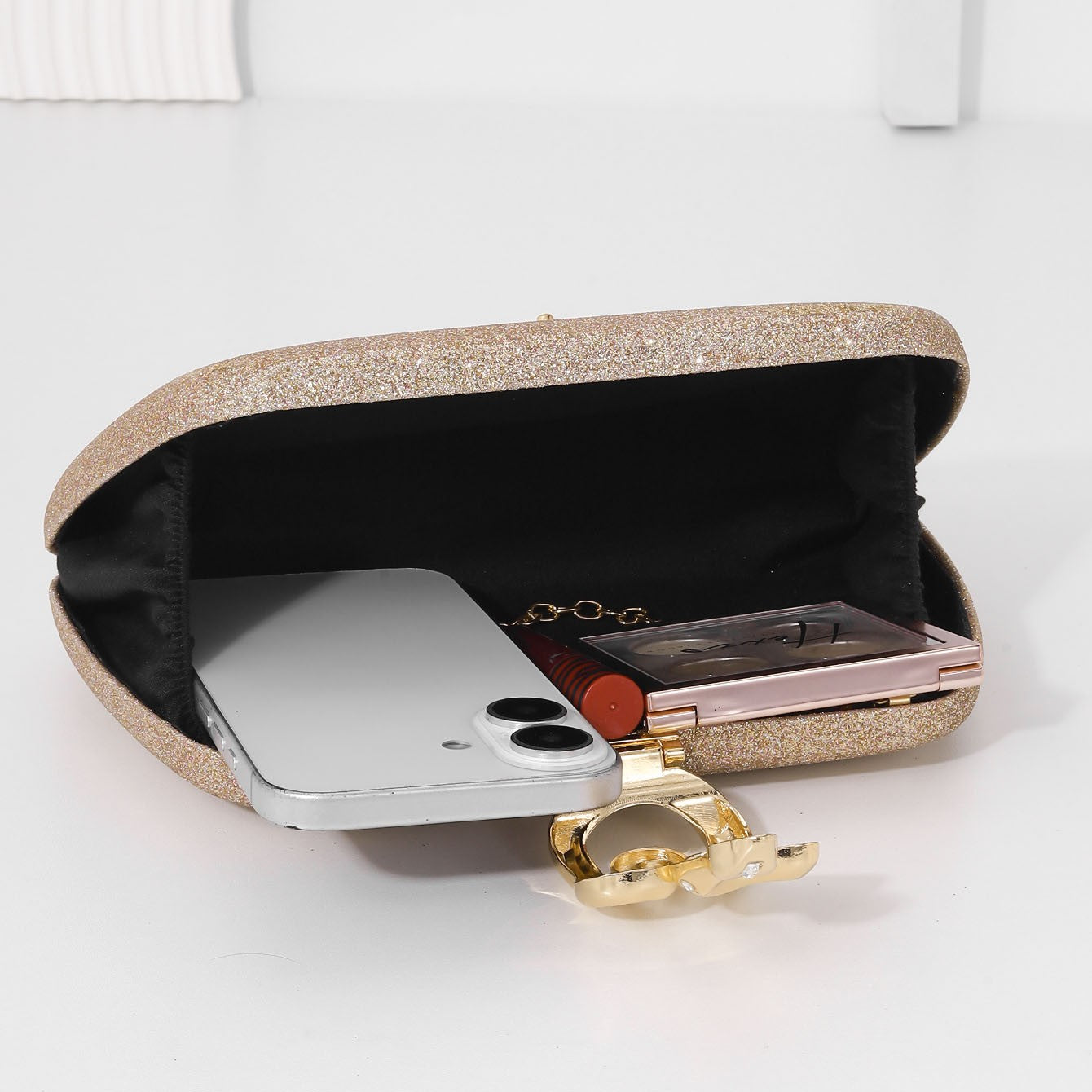 Women’s Luxury Glitter Snake Lock Clutch Elegant Evening Bag Shiny Envelope Bag Handbags Wedding Banquet Party Dress with Chain