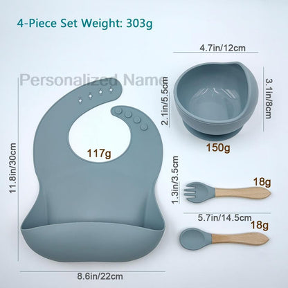 Personalized Name Baby Feeding Set Children's Silicone Suction Cup Bowl Training Spoon Fork Tableware Baby Feeding Bowl BPA Free