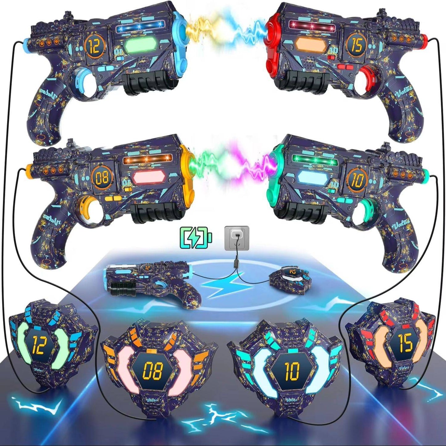 VATOS Recarregável Valor de Saúde Dados SYNC Pistola Laser Tag Infravermelho Conjuntos Laser Tag 4 Coletes Luz Brilhante Jogo Lazer Tag para Adultos f