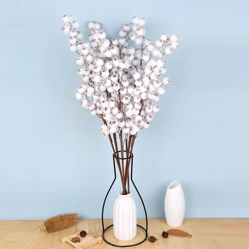 58cm Artificial White Berry Bouquet Christmas Berry Branches For Flowers Arrangements &Home DIY Crafts Fake Snow Tree Decoration