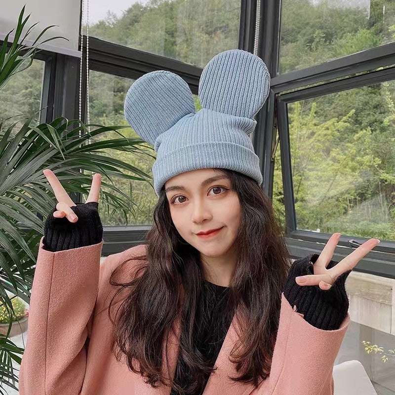 Disney Mickey Mouse Gorro de Malha Chapéu Desenho Animado Orelhas Criativas Touca de Inverno para Mulheres Homens Quente À Prova de Vento Chapéu para o Ar Livre