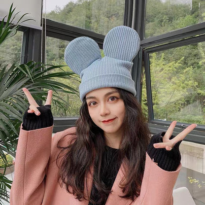 Disney Mickey Mouse Gorro de Malha Chapéu Desenho Animado Orelhas Criativas Touca de Inverno para Mulheres Homens Quente À Prova de Vento Chapéu para o Ar Livre