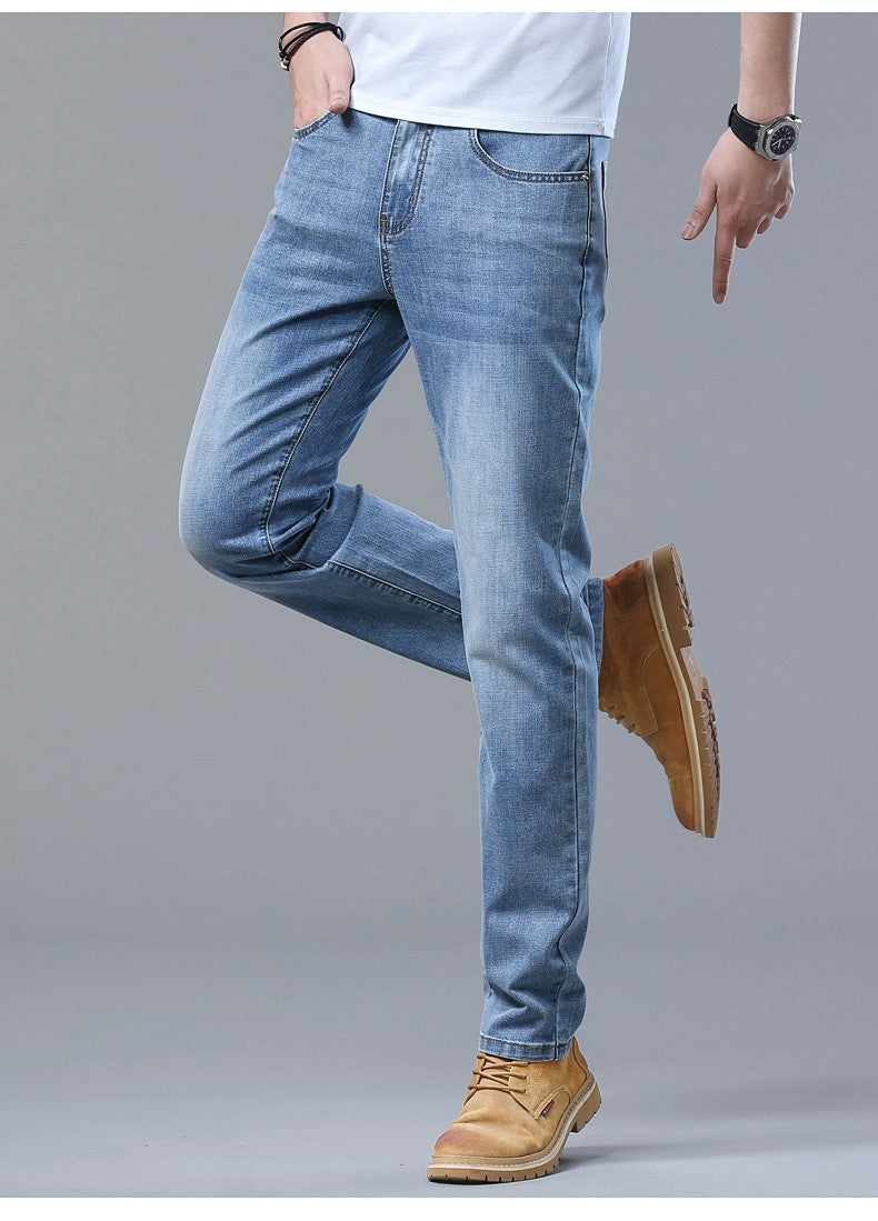 Calça Jeans Masculina Slim Fit 2024 de Material Fino ou Grosso Luxo Estilo Clássico Negócios Jeans Elástico Calças Masculinas Roupas