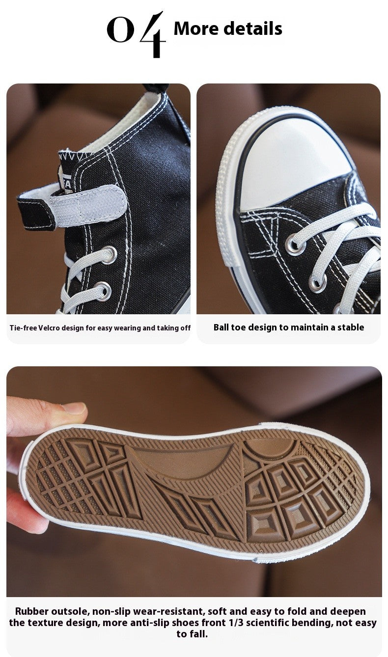 Children Canvas Shoes High-Top Boys and Girls Shoes White Board Shoes Small White Shoes New Kindergarten Baby Cloth Shoes