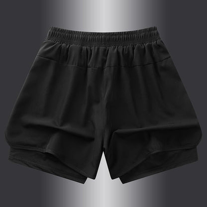 Men's two-piece sports shorts quick drying running fitness gym sports basketball shorts with lining