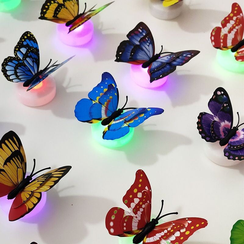 5 Pcs Butterfly Night Light Creative Funny Colorful Glowing Butterfly Light Stickable Flashing LED Lights House Decorative Wall