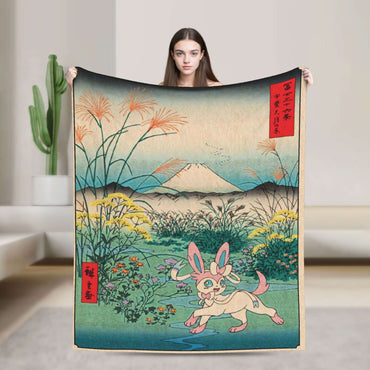 Pokemones Mudkip Wave Blanket Flannel All Season  Breathable Super Soft Throw Blanket for Home Couch Quilt