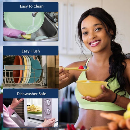 Wheat Straw Dinnerware Sets with Plates, Cups, Knives, Forks and Spoons Reusable Plates Dishwasher and Microwave