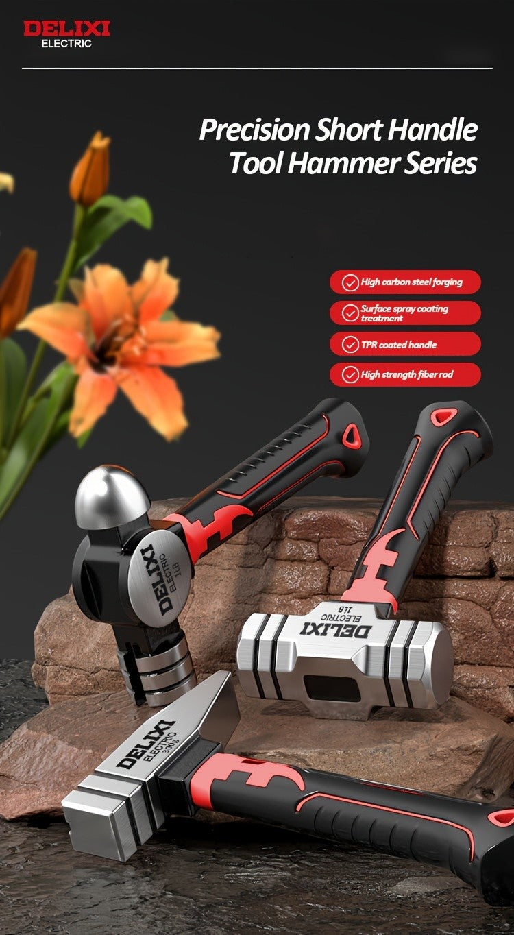 DELIXI ELECTRIC 7-Inch Sheep Horn Hammer Octagonal Hammer Chrome Vanadium Steel High Hardness Nail Hammer Portable Hand Hammer