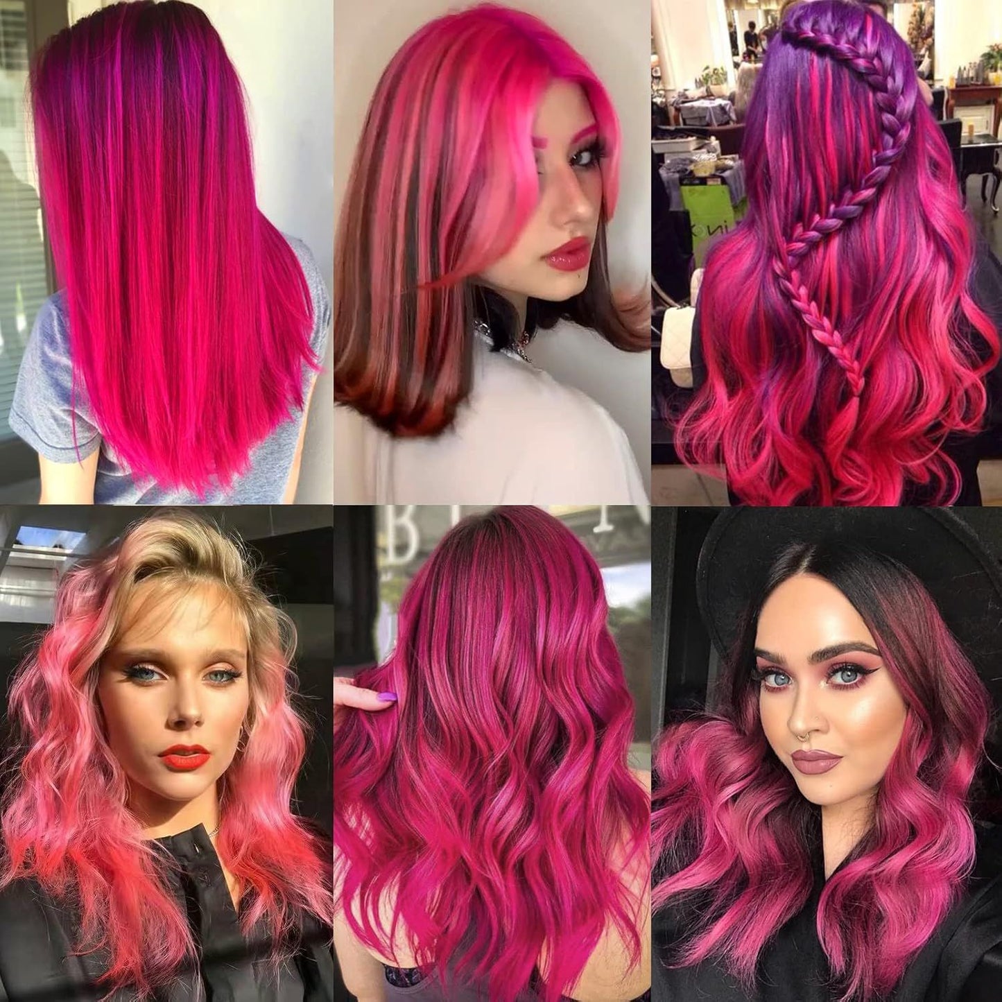 Hot Pink Hair Extensions Clip in, Colored Party Highlights Extension for Kids Girls Synthetic Hairpiece Straight 22 inch 2026