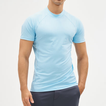 EKLENSON Men's Rashguard Swim Shirt Short Sleeve Mock Neck UPF 50+ T Shirts Loop Hem Quick Dry Loose Fit Water Surfing Shirt