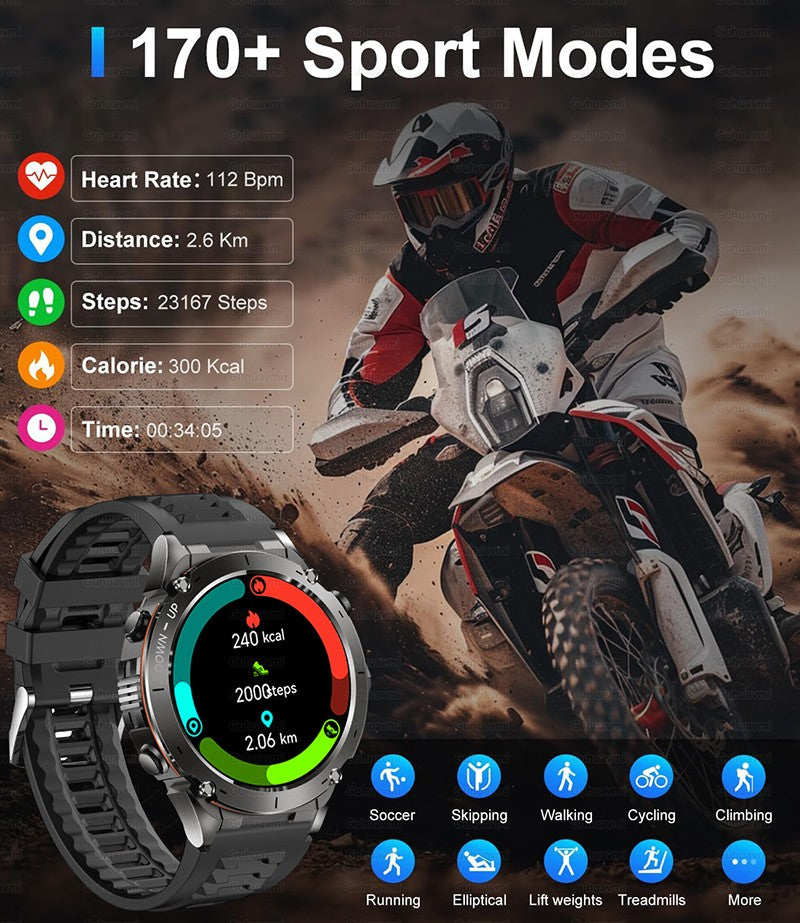 Smartwatch GUHUAVMI IOS Ultra GPS 2025 Novo à prova d'água 10ATM Bússola GNSS de banda dupla integrada Esportivo Militar Masculino Pulseira para NATAÇÃO