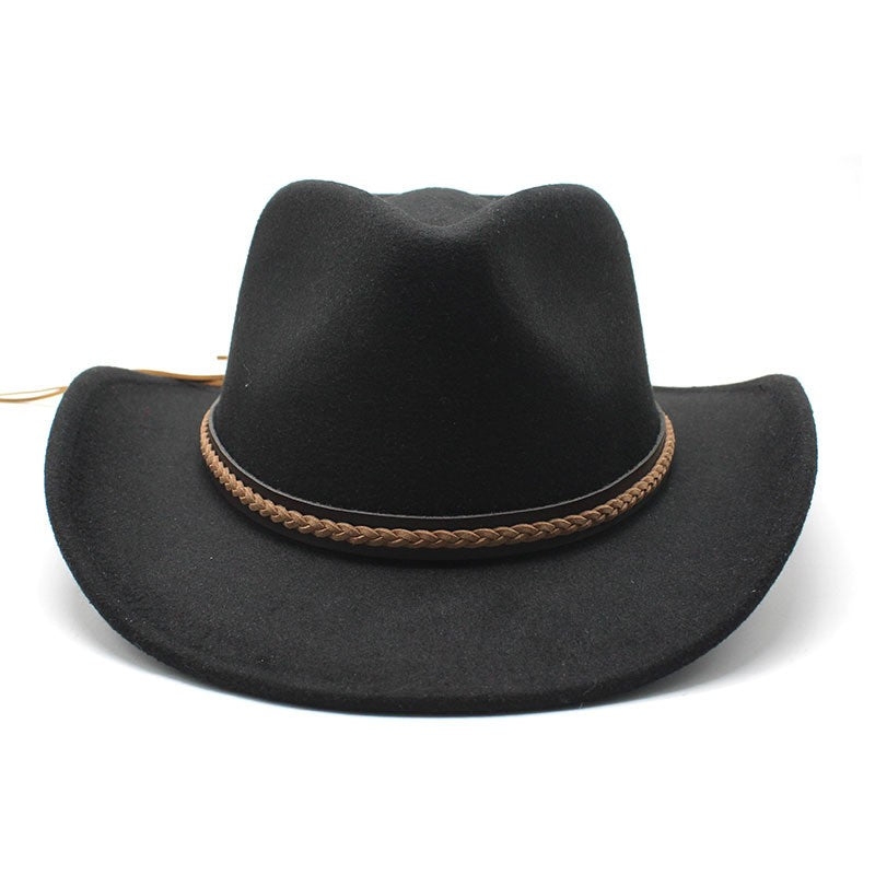 Winter Roll Up Brim Western Cowboy Hat With Leather Retro Gentleman Lady Jazz Cowgirl Cap Church Sombrero Caps