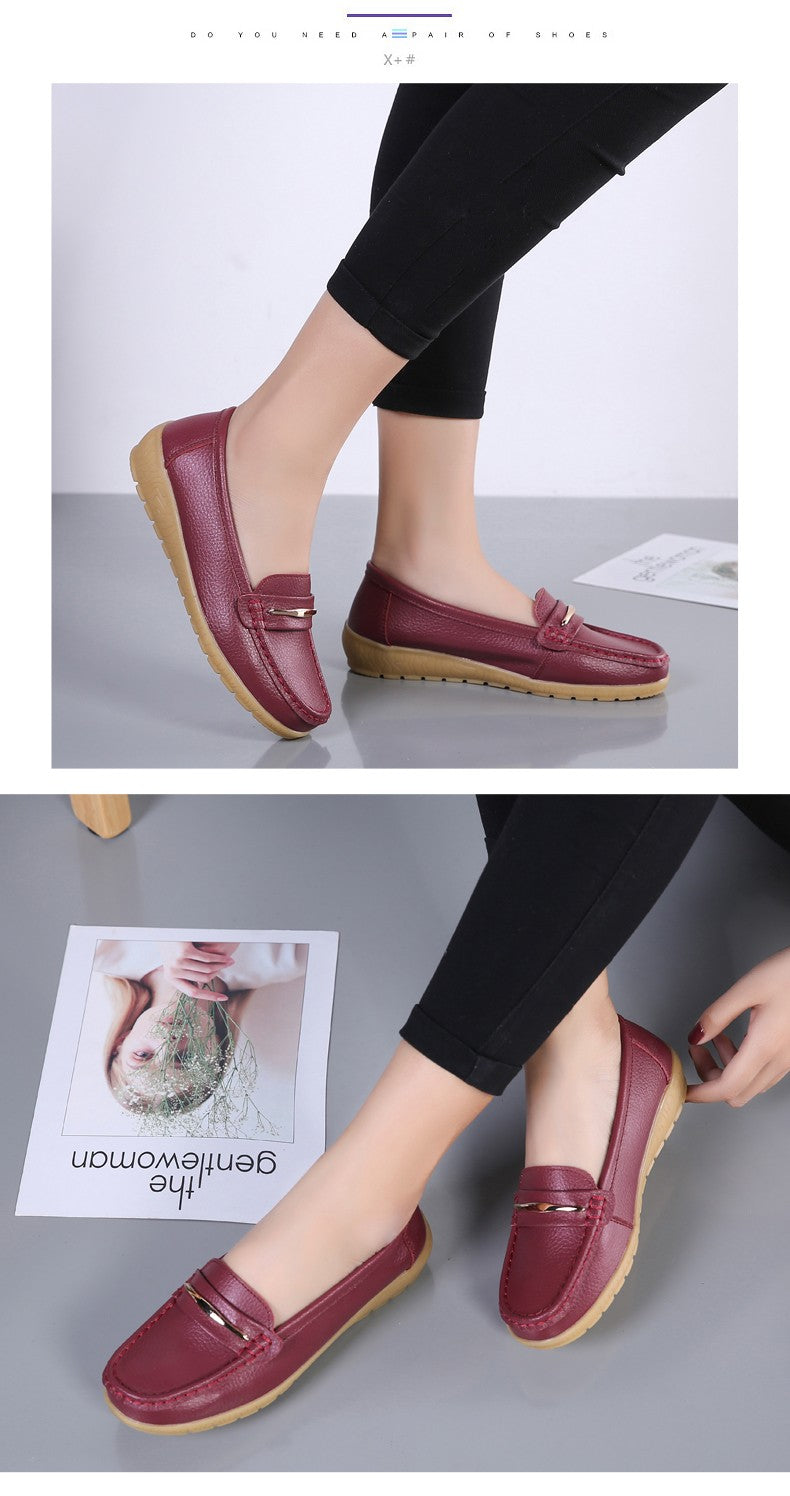 2025 New Genuine Leather Shoes Woman Slip On Women Flats Moccasins Women's Loafers Spring Autumn Mother Shoe Big Size 35-44