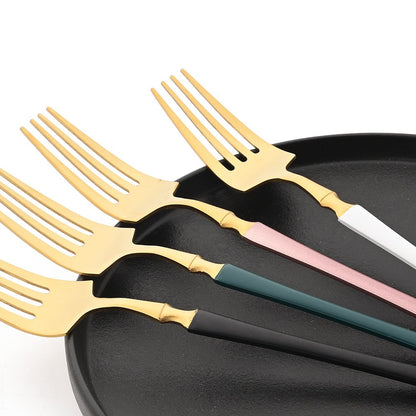 JANKNG 24Pcs White Gold Tableware Set Stainless Steel Dinnerware Spoon Fork Knife Cutlery Kitchen Food Flatware Silverware Set