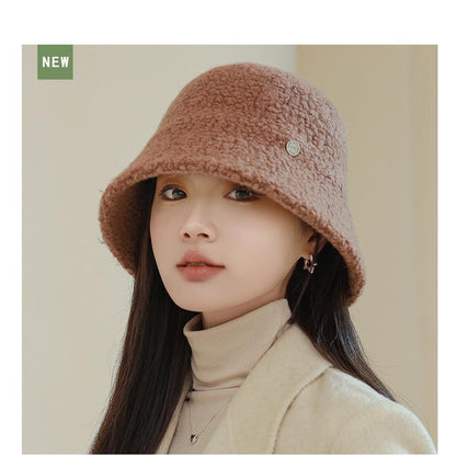 Chapéu Bucket Feminino Outono Inverno Lã Aba Larga Quebra-Sol Bob Cap Manter Quente Casual Vintage Acessórios de Chapéu Feminino
