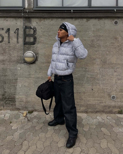 New European and American Trendy Streetwear Waterproof Hooded Jacket Men High Street Retro Solid Color Warm Zipper Coat Women