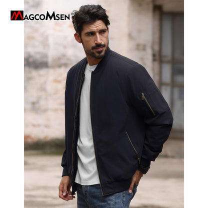 MAGCOMSEN Men's Aviator Jackets Thick Warm Orange Lining Bomber Jackets Fall Winter Casual Windproof Coats