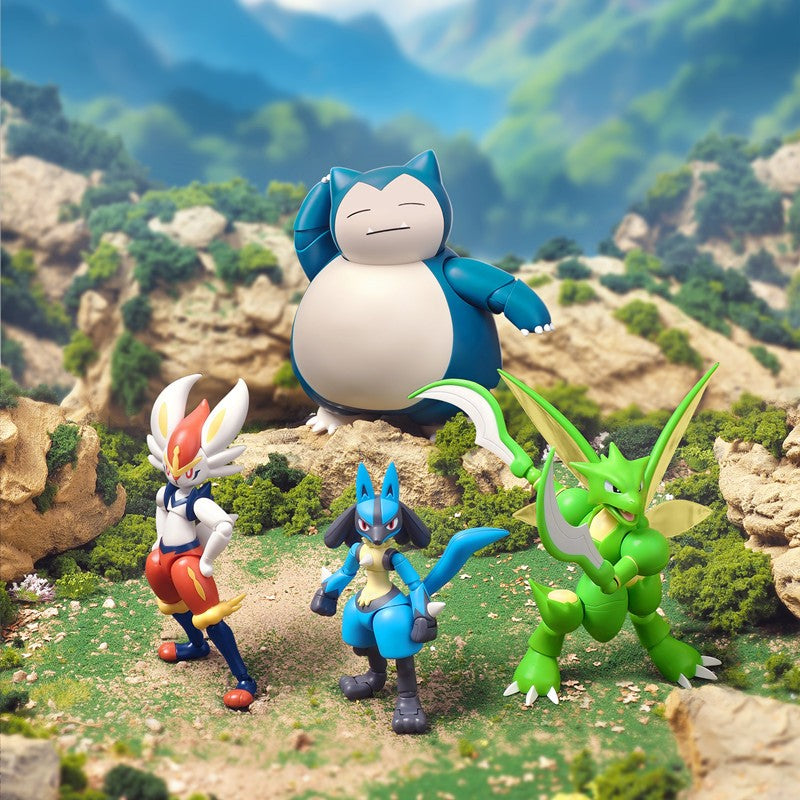 Original Blokees Aventura Pokémon Prólogo Snorlax Cinderace Scyther Lucario Figura de Ação Modelo de Montar Brinquedos Presentes de Aniversário