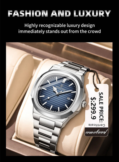 POEDAGAR Luxury Men Quartz Watch Waterproof Date Week Luminous Wristwatch Stainless Steel Men's Watches Male Clock Sports Reloj