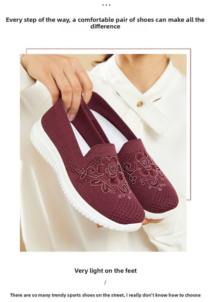 Women's Fashion Vulcanised Trainers 2025 Round Toe Breathable Flower Mesh Casual Flat Slip-On Women's Casual Vulcanised Shoes