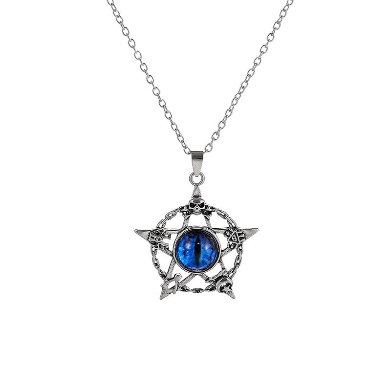 Colar com Pingente de Olho do Diabo em Formato de Pentagrama para Homens e Mulheres Joias Modernas Punk Retrô de Metal Não Ajustável de Gola Presentes