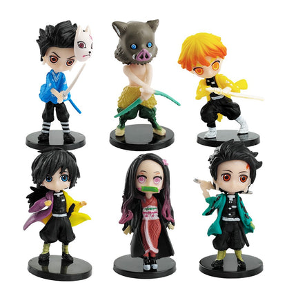 6 unidades/12 unidades/conjuntos Q Posket Atacado de Miniaturas Demon Slayer Kimetsu No Yaiba Pequenas Bonecas de PVC Decoração de Mesa