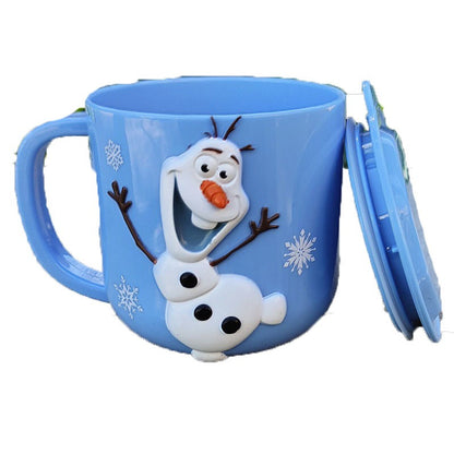 Copo infantil de desenho animado Disney Mickey Stitch com tampa Caneca de leite Frozen Elsa 3D Copo para beber em casa Copo para escovar a boca Copo de água infantil