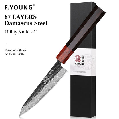 F.YOUNG Faca Japonesa de Chef Aço Damasco Profissional Facas de Cozinha Utilitário Sashimi Fatiar Carne Utensílios de Cozinha Forjados à Mão