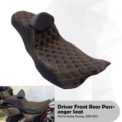 Assento 2 Lugares Moto Garupa Com Encosto Ajustável Almofada Para Harley Touring Electra Road Glide 09-23 Assento De Couro