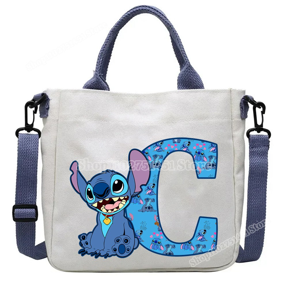 Disney Stitch Letter A-Z Print Shoulder Bags Cute Anime Action Figure Stich Purses Handbags Women Sling Messenger Bag Gift