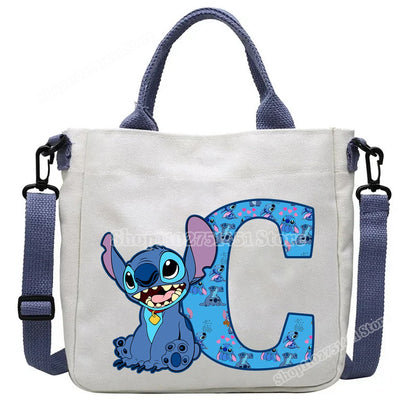 Disney Stitch Letter A-Z Print Shoulder Bags Cute Anime Action Figure Stich Purses Handbags Women Sling Messenger Bag Gift