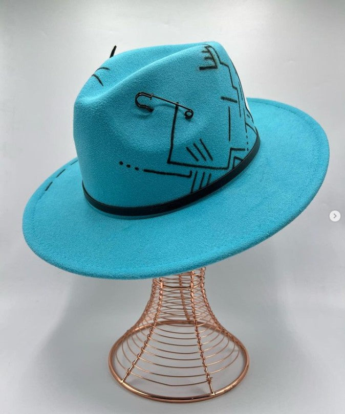 Chapéu Fedora Pintado à Mão Masculino e Feminino Chapéu Panamá Moda Primavera Outono com Pena Envolta Chapéu Fedora de Lã com Aba Grande