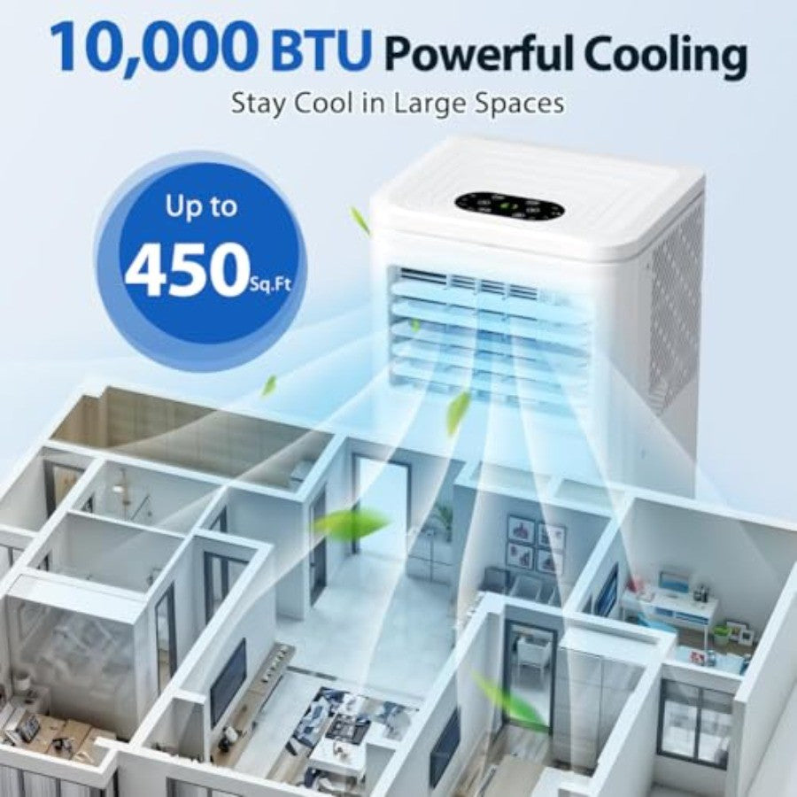 Ar condicionado portátil 10000 BTU, unidade AC portátil com desumidificador, ventilador, controle remoto, temporizador 24H, economia de energia, independente