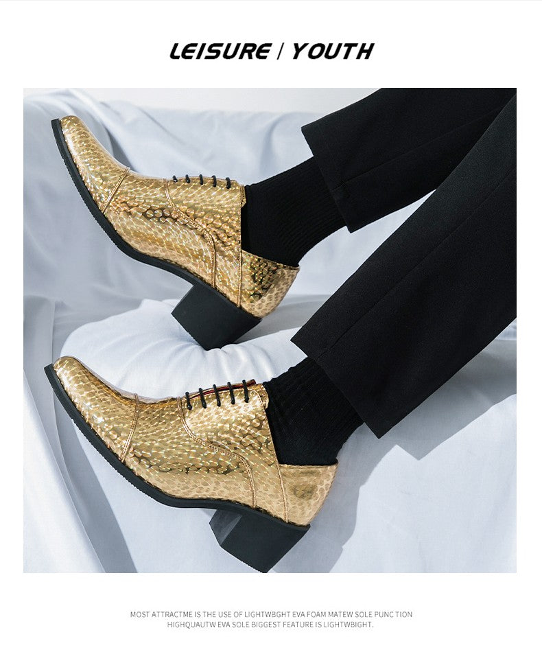 New pointed high-heeled shoes for men to increase business dress office men's shoes groom wedding wedding shoes