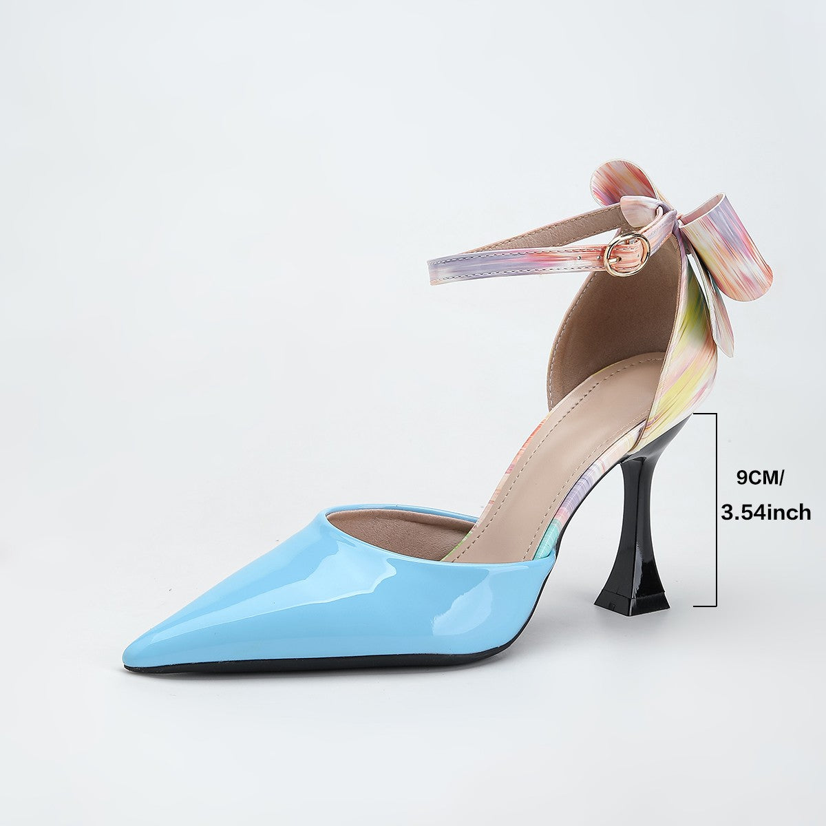 9CM High Heels Dress Shoes Summer Bowknot  Ankle Strap Blue Pointed Toe Women Sandals Ladies 2025 Elegant Outdoors Walking Shoes