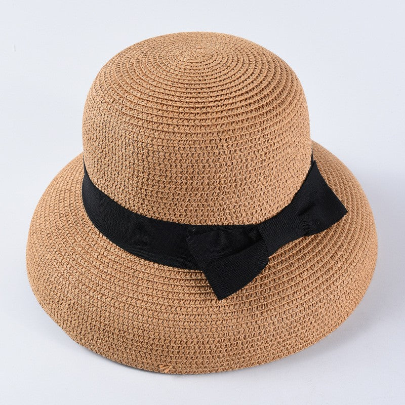 USPOP Novas chapéus de sol femininos moda laço chapéu de palha casual verão aba larga chapéu de praia feminino chapéu de verão