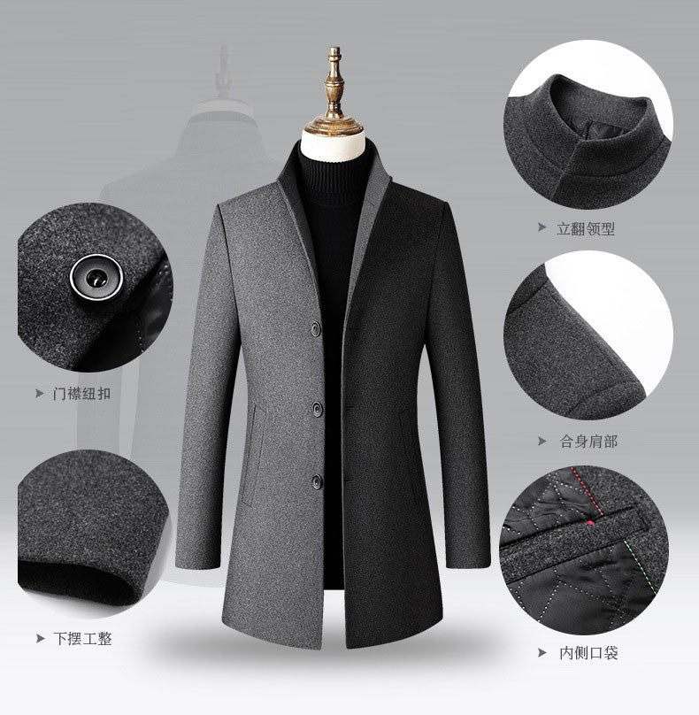 Winter Jacket Men Wool Pea Coat Oversized Overcoat Solid Business Casual Coat Men's Clothing Woollen Coats 4XL AF2011