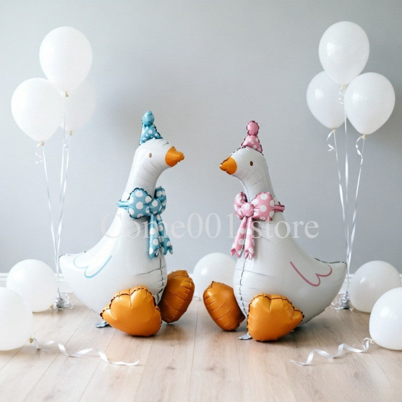Cute Duck Aluminum Foil Balloon Polka Dot Bow & Hat Decor Animal Balloons for Birthday Party Baby Shower Decorations Ballons
