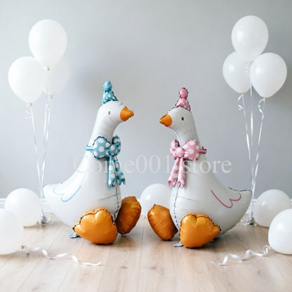 Cute Duck Aluminum Foil Balloon Polka Dot Bow & Hat Decor Animal Balloons for Birthday Party Baby Shower Decorations Ballons