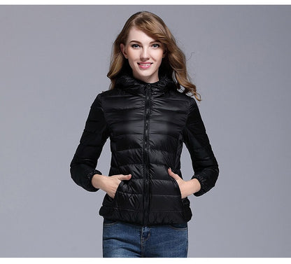 White Duck Down Winter Hoody Jackets Ultra-light Women Down Coats Puffer Long Sleeve Warm Slim Portable Thin Female Outwears 7XL
