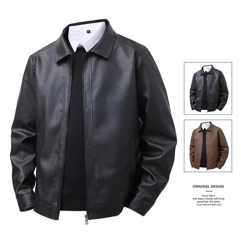 Men's New Leather Jacket Mens Top Windproof Casual Jacket Spring and Autumn Slim Fit Lapel Casual Jacket Bomber Coat