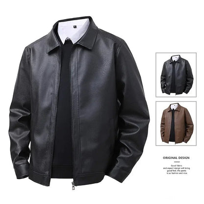 Men's New Leather Jacket Mens Top Windproof Casual Jacket Spring and Autumn Slim Fit Lapel Casual Jacket Bomber Coat