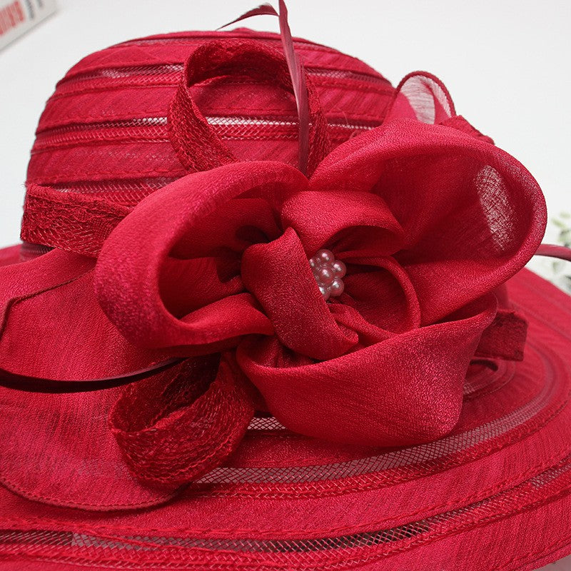 Novo Chapéu Feminino De Verão Em Organza Com Aba Larga E Flor Grande Fedora Elegante Para Casamento Igreja Festa